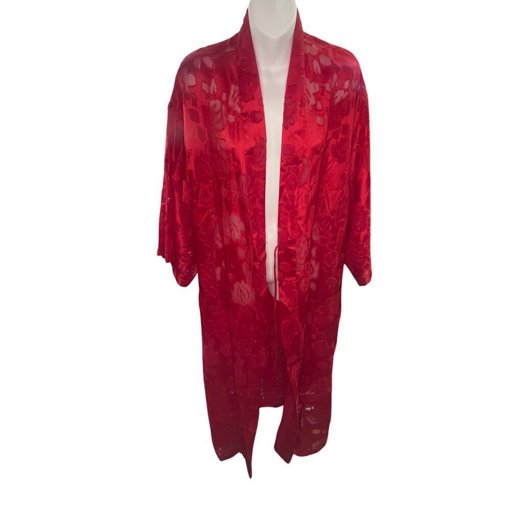 Vintage Victoria's Secret Red Rose Print Kimono Robe Women's Size Petite Small - Picture 2 of 7